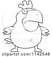 Cartoon Clipart Of A Black And White Mad Rooster Vector Outlined Coloring Page