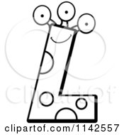 Cartoon Clipart Of A Black And White Alien Letter L Vector Outlined Coloring Page