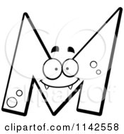 Cartoon Clipart Of A Black And White Alien Letter M Vector Outlined Coloring Page by Cory Thoman