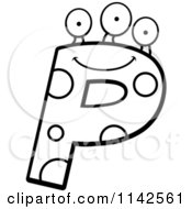 Cartoon Clipart Of A Black And White Alien Letter P Vector Outlined Coloring Page by Cory Thoman