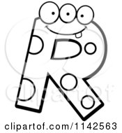 Cartoon Clipart Of A Black And White Alien Letter R Vector Outlined Coloring Page