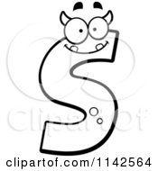Cartoon Clipart Of A Black And White Alien Letter S Vector Outlined Coloring Page