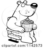 Poster, Art Print Of Black And White Happy Bear With Popcorn At The Movie Theater