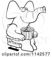 Poster, Art Print Of Black And White Happy Elephant With Popcorn At The Movie Theater