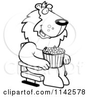 Poster, Art Print Of Black And White Happy Lion With Popcorn At The Movie Theater