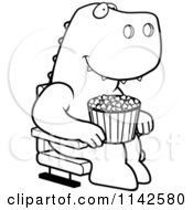 Poster, Art Print Of Black And White Happy T Rex With Popcorn At The Movie Theater