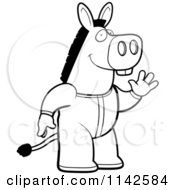 Cartoon Clipart Of A Black And White Waving Donkey In Footie Pajamas Vector Outlined Coloring Page