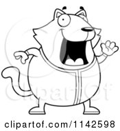 Poster, Art Print Of Black And White Chubby Cat Waving In Pajamas