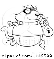Cartoon Clipart Of A Black And White Cat Robbing A Bank Vector Outlined Coloring Page