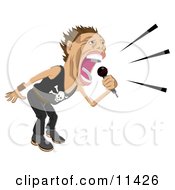 Male Rock Star Vocalist Singing And Performing During A Concert Clipart Illustration