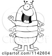 Cartoon Clipart Of A Black And White Waving Centipede Vector Outlined Coloring Page by Cory Thoman
