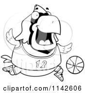 Cartoon Clipart Of A Black And White Chubby Cardinal Playing Basketball Vector Outlined Coloring Page