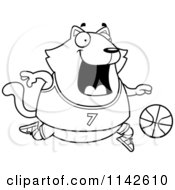 Cartoon Clipart Of A Black And White Chubby Cat Playing Basketball Vector Outlined Coloring Page
