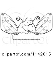 Cartoon Clipart Of A Black And White Butterfly In Grass Vector Outlined Coloring Page
