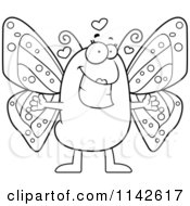 Cartoon Clipart Of A Black And White Loving Butterfly Vector Outlined Coloring Page