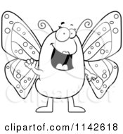 Cartoon Clipart Of A Black And White Waving Butterfly Vector Outlined Coloring Page