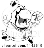 Cartoon Clipart Of A Black And White Chubby Cardinal Playing Baseball Vector Outlined Coloring Page