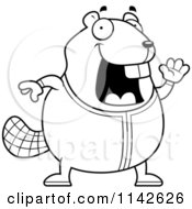 Poster, Art Print Of Black And White Chubby Beaver Waving In Pajamas