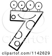 Cartoon Clipart Of A Black And White Four Eyed Number Seven Character Vector Outlined Coloring Page