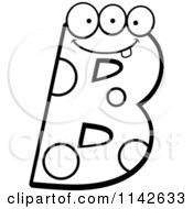 Cartoon Clipart Of A Black And White Alien Letter B Vector Outlined Coloring Page
