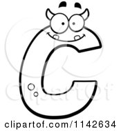 Cartoon Clipart Of A Black And White Alien Letter C Vector Outlined Coloring Page by Cory Thoman