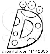 Cartoon Clipart Of A Black And White Alien Letter D Vector Outlined Coloring Page by Cory Thoman