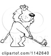 Poster, Art Print Of Black And White Golfing Lion Holding The Club Against The Ball On The Tee