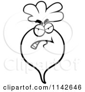 Cartoon Clipart Of A Black And White Angry Radish Character Vector Outlined Coloring Page by Cory Thoman