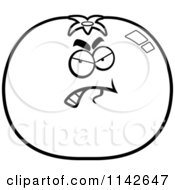 Cartoon Clipart Of A Black And White Angry Tomato Character Vector Outlined Coloring Page