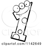 Cartoon Clipart Of A Black And White Three Eyed Number One Character Vector Outlined Coloring Page
