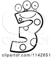 Cartoon Clipart Of A Black And White Three Eyed Number Three Character Vector Outlined Coloring Page
