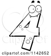 Cartoon Clipart Of A Black And White Number Four Character Vector Outlined Coloring Page