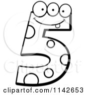 Cartoon Clipart Of A Black And White Three Eyed Number Five Character Vector Outlined Coloring Page