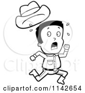 Poster, Art Print Of Black And White Scared Cowboy Losing His Hat While Running Away