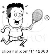 Poster, Art Print Of Black And White Tennis Boy Swinging His Racket At The Ball