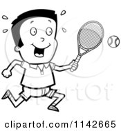 Poster, Art Print Of Black And White Boy Swinging His Tennis Racket At The Ball