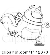 Cartoon Clipart Of A Black And White Chubby Skunk Ice Skating Vector Outlined Coloring Page