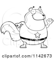 Cartoon Clipart Of A Black And White Chubby Super Skunk Waving Vector Outlined Coloring Page