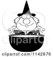 Poster, Art Print Of Black And White Chubby Witch Over A Cauldron