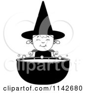 Poster, Art Print Of Black And White Happy Halloween Witch Girl And Cauldron