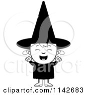 Poster, Art Print Of Black And White Happy Halloween Witch Girl Cheering