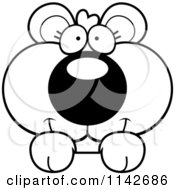 Cartoon Clipart Of A Black And White Cute Bear Cub Looking Over A Surface Vector Outlined Coloring Page