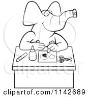 Cartoon Clipart Of A Black And White Arts And Crafts Elephant Vector Outlined Coloring Page