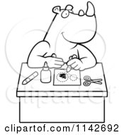 Cartoon Clipart Of A Black And White Arts And Crafts Rhino Vector Outlined Coloring Page
