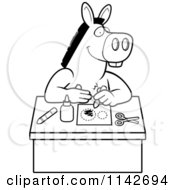 Cartoon Clipart Of A Black And White Arts And Crafts Donkey Vector Outlined Coloring Page