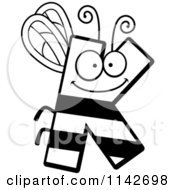 Cartoon Clipart Of A Black And White Letter K Bug Vector Outlined Coloring Page