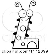 Cartoon Clipart Of A Black And White Letter L Bug Vector Outlined Coloring Page