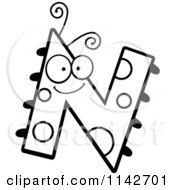 Cartoon Clipart Of A Black And White Letter N Bug Vector Outlined Coloring Page