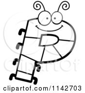Cartoon Clipart Of A Black And White Letter P Bug Vector Outlined Coloring Page