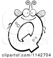 Cartoon Clipart Of A Black And White Letter Q Bug Vector Outlined Coloring Page